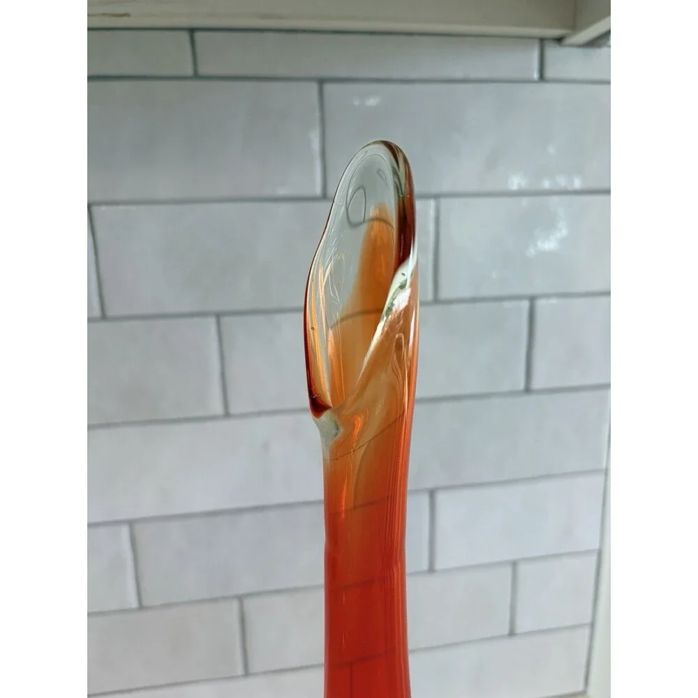 Vintage Viking Amberina Glass Vase MCM Swung Stretch Vase 12.5” EUC